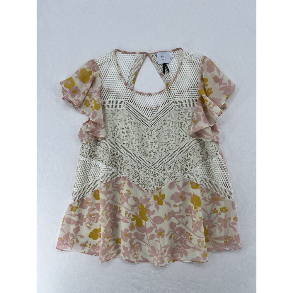 HD In Paris Anthropologie Floral Lace Blouse Womens 2 Ruffle Sleeve Boho Top